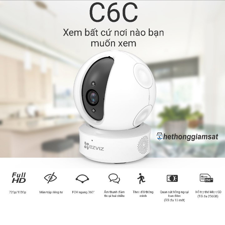 [Mã 253ELSALE hoàn 7% đơn 300K] Camera EZVIZ C6CN (C6N) CS-CV246 1080p và 720p - Hàng Chính Hãng, Bảo Hành 24 Tháng