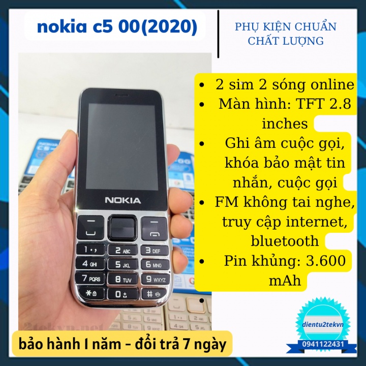 Điện thoại Nokia C5-00 (2020) – 2 Sim, pin khủng ghi âm cuộc gọi