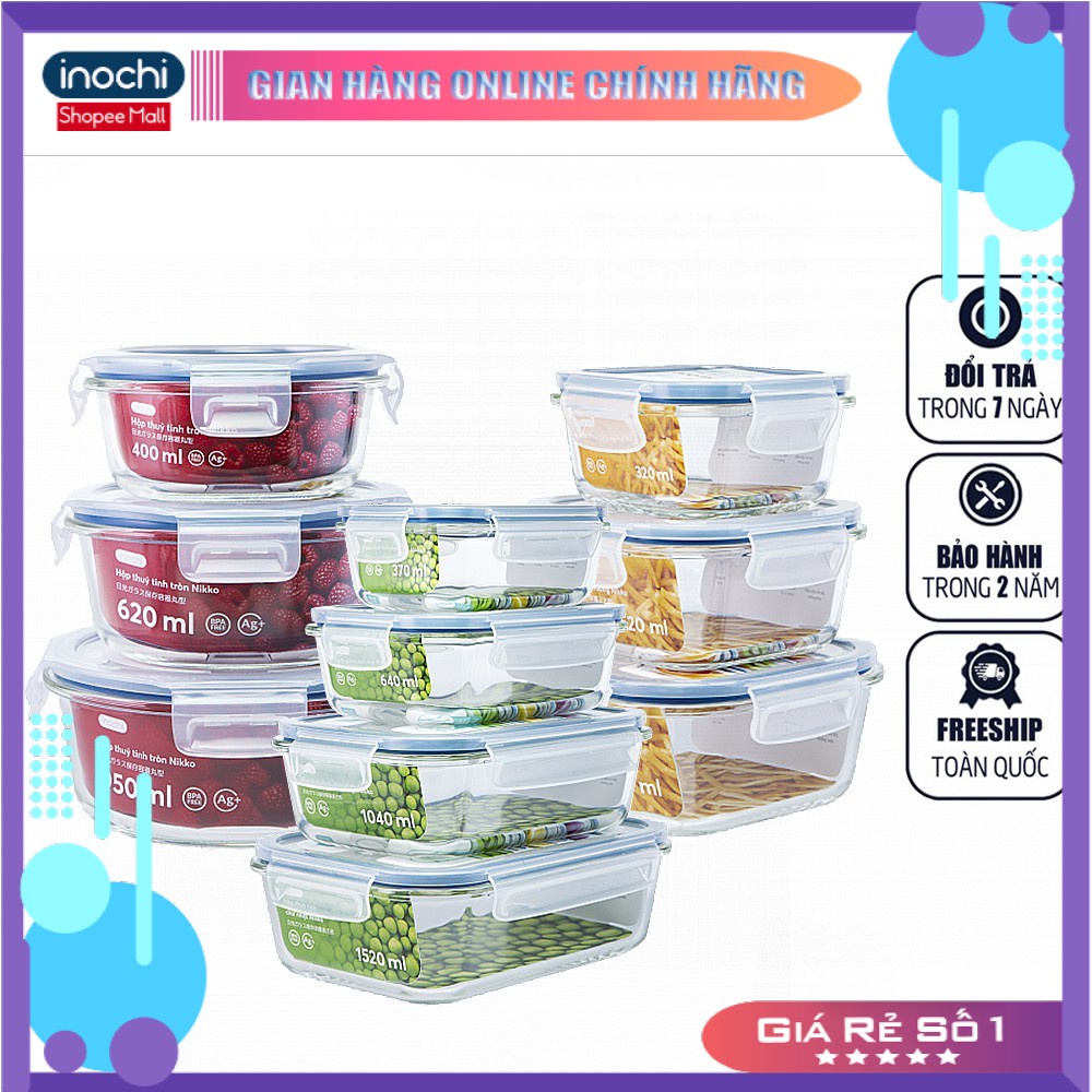 Hộp Thuỷ Tinh 320ml , Đựng Thực Phẩm Nikko INOCHI trữ đông Đồ Ăn , Bảo Quản Thực Phẩm đựng cơm giữ nhiệt