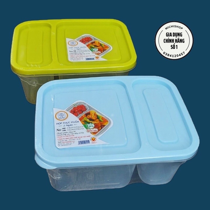 Hộp đựng thực phẩm 2 ngăn Việt Nhật, Hộp bảo quản thức ăn, đựng cơm, trữ đồ đông tiện lợi