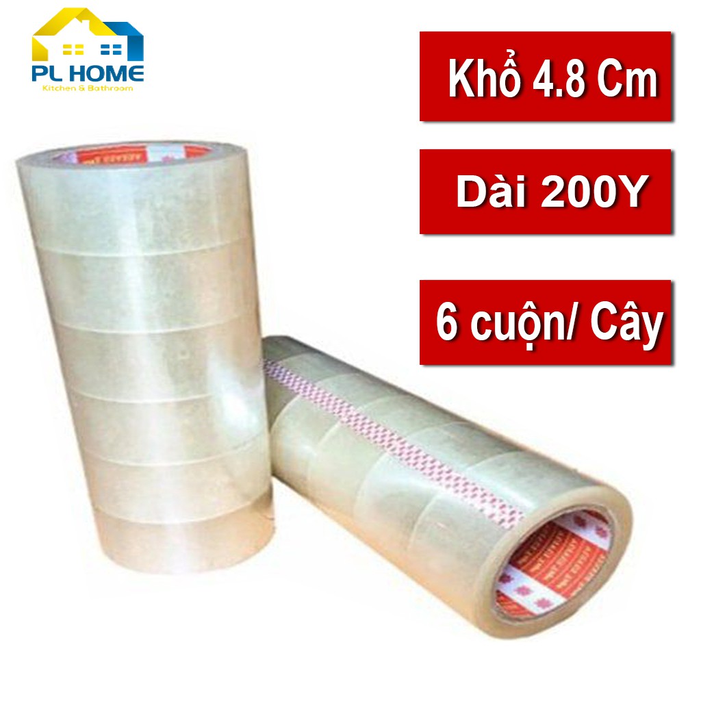 [SIÊU RẺ] Băng keo đóng hàng siêu dính, 6 cuộn/1 cây, dài 200y khổ 4,8 cm dùng dán thùng, đóng hàng