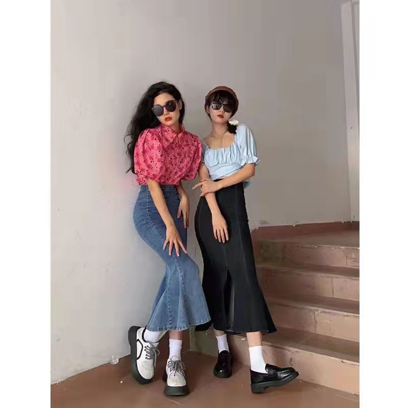 ANTUSON New Fashion Women'S High Waist Skirt Denim Korea