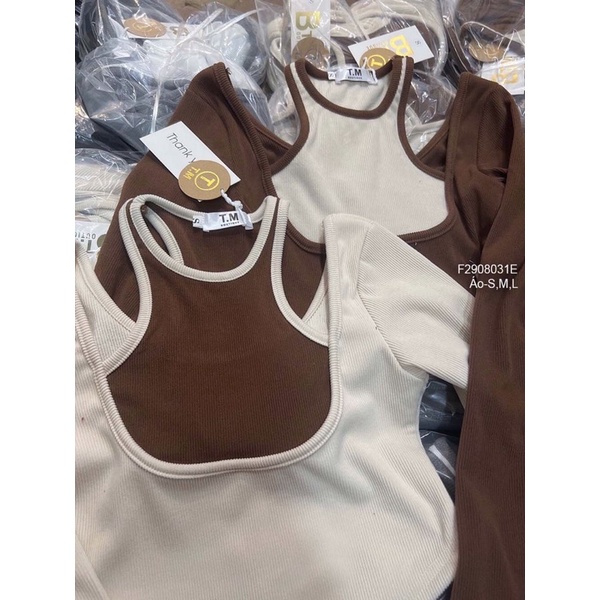 Áo kiểu dài tay phối yếm màu khoét vai CHẤT TT3008