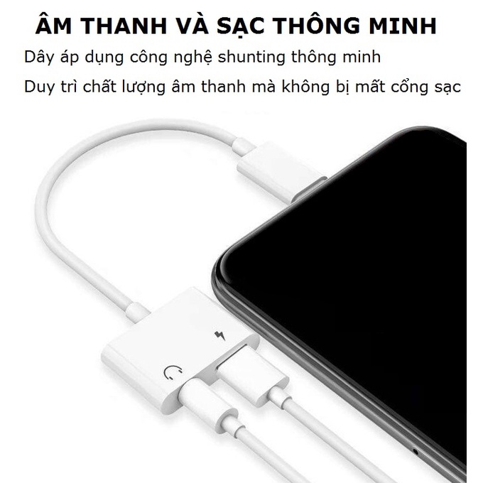 Dây cáp chuyển đổi tai nghe cổng giắc 3.5mm sang chân cắm Iight kèm cổng sạc an toàn - Gutek A3