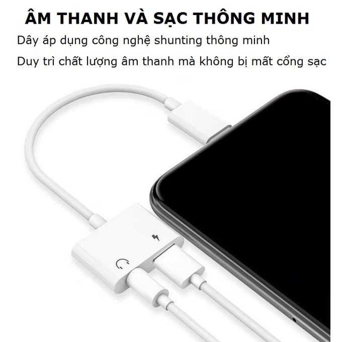 Dây cáp chuyển đổi tai nghe cổng giắc 3.5mm sang chân cắm Iight kèm cổng sạc an toàn-Gutek A3