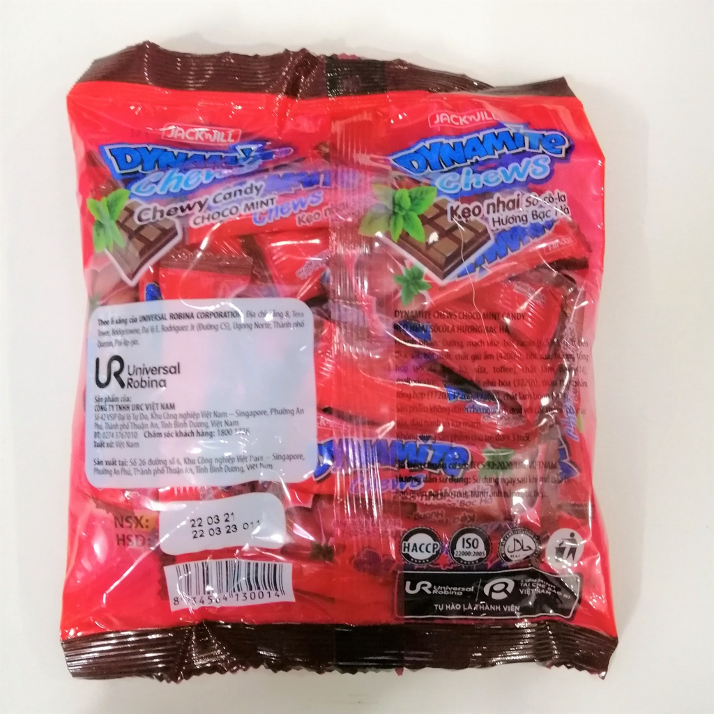 Kẹo Nhai 3 viên Sôcôla Hương Bạc Hà Dynamite Chews Choco Mint Candy (Gói 125g)