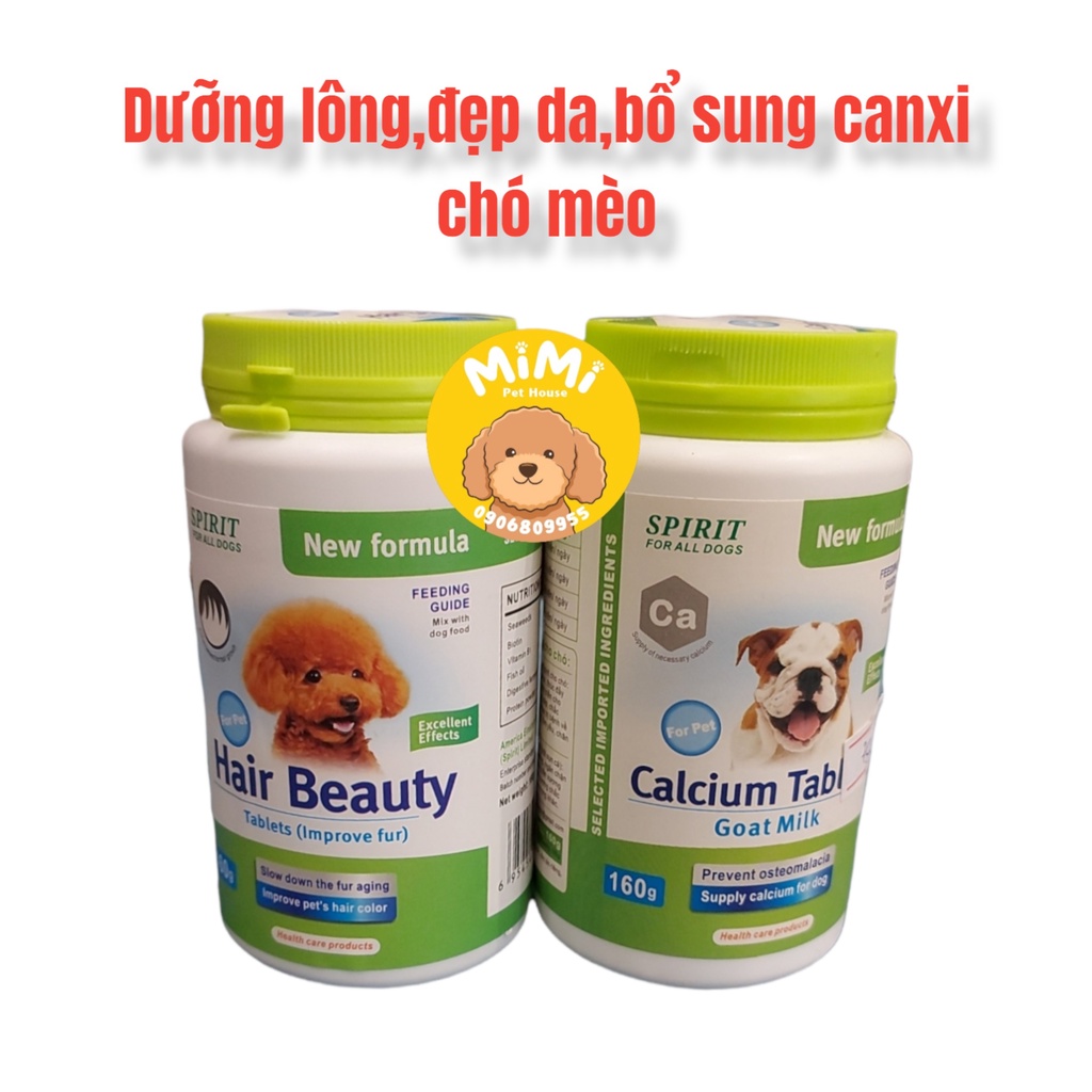 Viên nhai bổ sung vitamin, canxi,dưỡng lông cho chó mèo vị sữa dê - SPIRIT hũ 160g