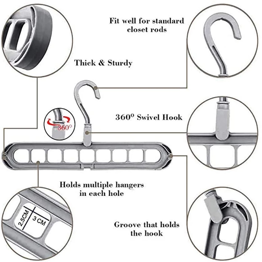 Móc Treo Quần Áo 9 Lỗ Tiết Kiệm Không Gian Có Thể Gấp Gọn