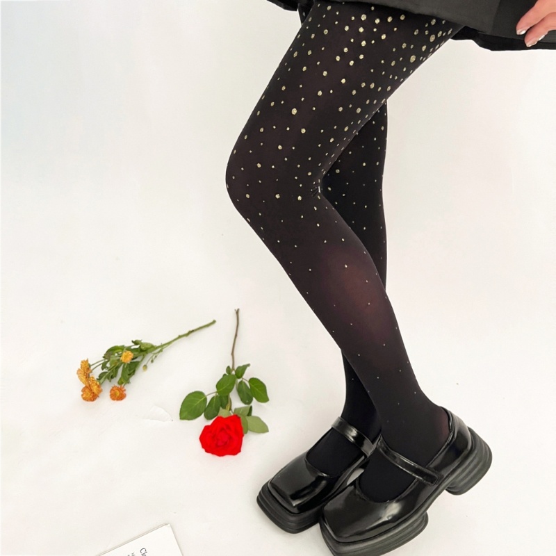 Youyo Quần Tất Legging Lưng Cao Ôm Dáng Họa Tiết Chấm Bi Lấp Lánh Cho Nữ