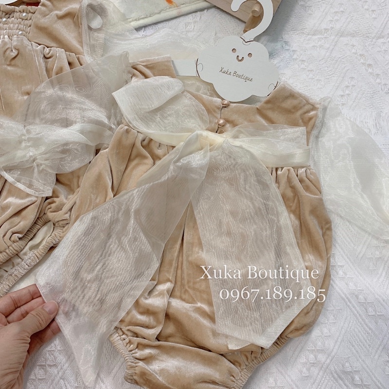 Body Váy Công Chúa Bé Gái - Xuka Boutique - Bodysuit Nhung Nơ Cao Cấp Mặc Giáng Sinh, Tết [Ảnh Thật]