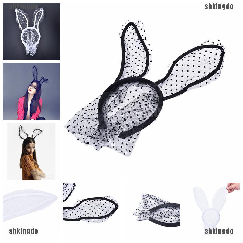 Cài Tóc Mặt Nạ Ren Bob Phối Lưới Tai Thỏ Quyến Rũ Cho Nữ