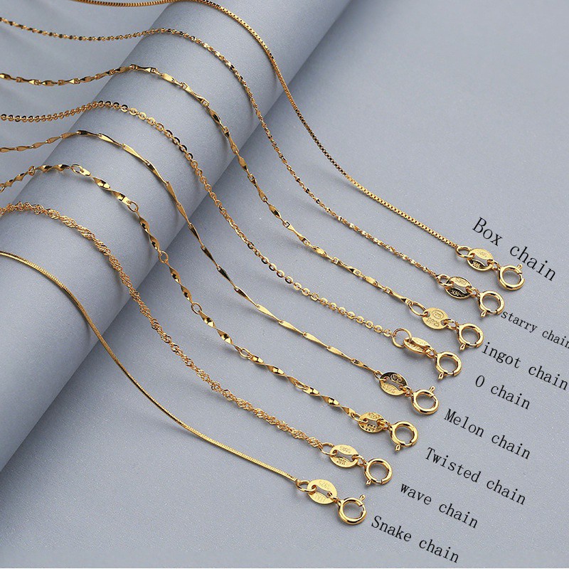 6 kiểu Dây chuyền vàng 18K 100% Thật S925 bạc sterling Vòng cổ Thiết kế / Chiều dài Khác nhau Dây chuyền mạ vàng Dây chuyền nữ trang sức Quà tặng