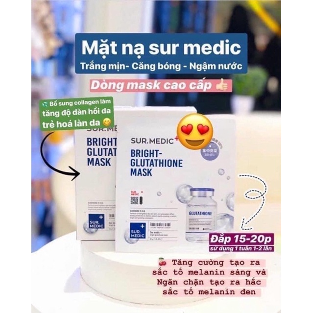 MẶT NẠ Truyền trắng da SUR.MEDIC BRIGHT GLUTATHIONE -Da Căng Bóng,Mịn Màng,Mờ Thâm Nám