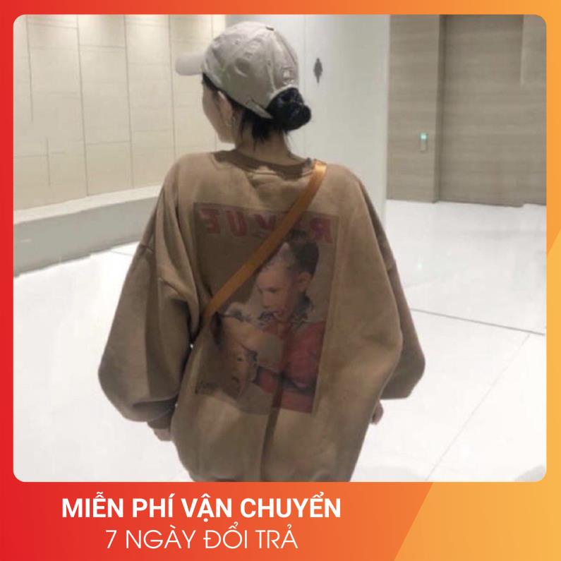 [Ảnh thật cuối] Áo Nỉ Nâu 24 April Nữ [FREESHIP]  Sweater form rộng tay bồng, revue hoodie in hình cá tính Ulzzang