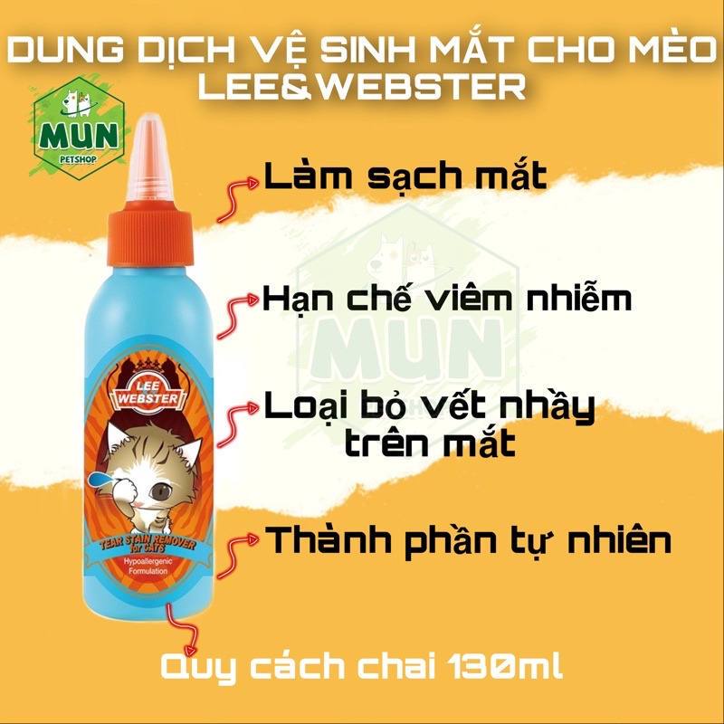 Dung dịch vệ sinh mắt cho mèo Lee&amp;webster 130ml