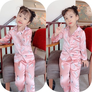 Bộ lụa dài tay Size 16-27kg cho bé gái