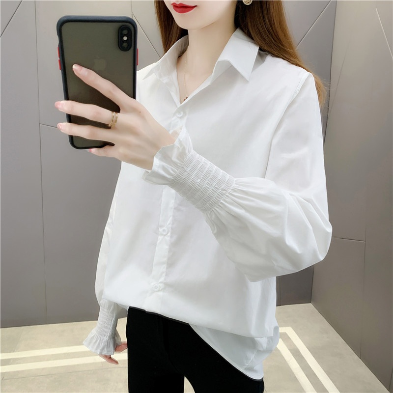 [ẢNH THẬT-NHIỀU MẪU] Áo sơ mi nữ ⚡𝗙𝗿𝗲𝗲 𝘀𝗵𝗶𝗽⚡ nhúm tay năng động trắng phong cách Hàn Quốc