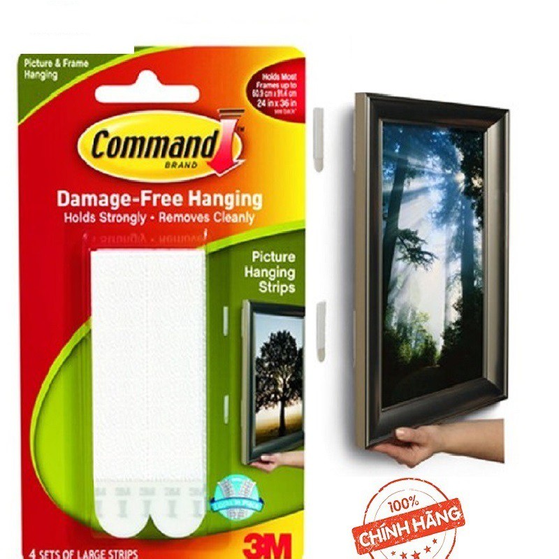 Miếng Dán Treo Tranh Trắng 7.2Kg Vỉ 8 Miếng 17206 Command 3M không cần khoan đục tường tăng mức thẩm mỹ