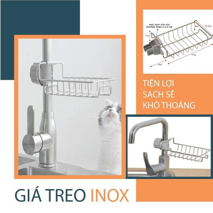 Giá Treo Bồn Rửa Bát Inox, Giá Treo Vòi Inox Để Đồ Giẻ Rửa Chén Bát