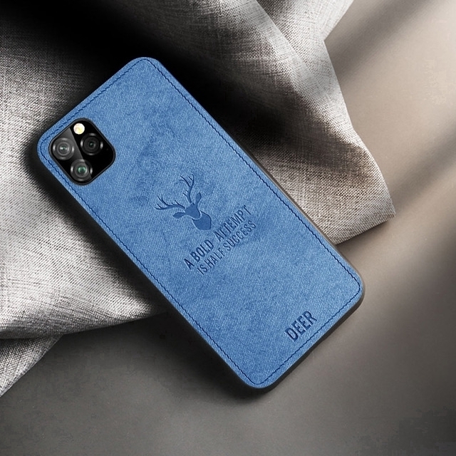 Ốp điện thoại silicone bọc vải họa tiết hình con nai thích hợp cho iphone 11 pro max