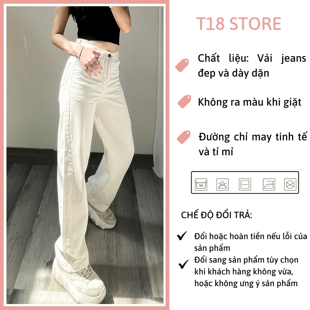 Quần jean nữ ống rộng lưng cao suông đứng bigsize quần bò nữ T18 STORE QJ07