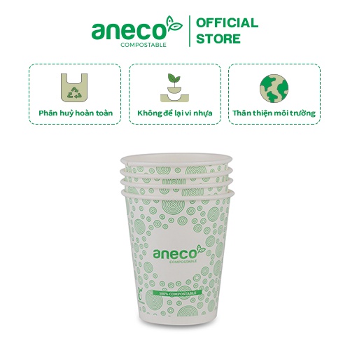 Cốc giấy dạng lốc ANECO phân hủy sinh học hoàn toàn - Không nhựa 100% - Bảo vệ môi trường (Lốc 50-100 cốc)