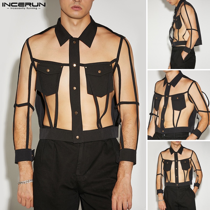 Áo sơ mi INCERUN nam dài tay cài nút độc đáo kích thước S-5XL