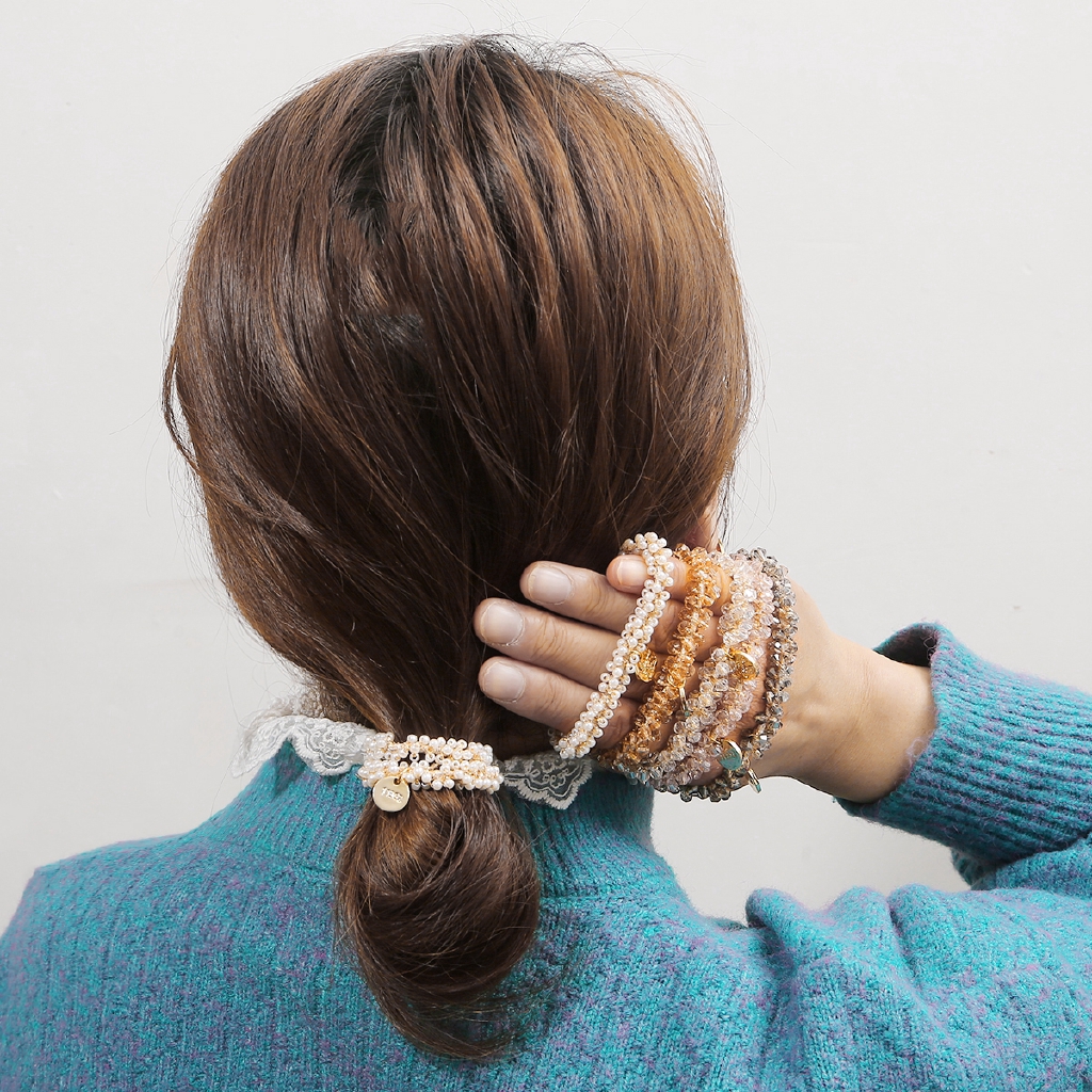 Dây Buộc Tóc Co Giãn Đính Hạt Đá Lấp Lánh Thời Trang