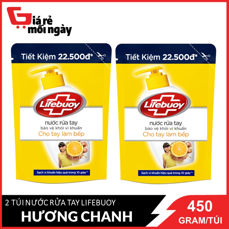 Combo 2 Nước Rửa Tay Lifebuoy Hương Chanh Khử Mùi 450gram/túi