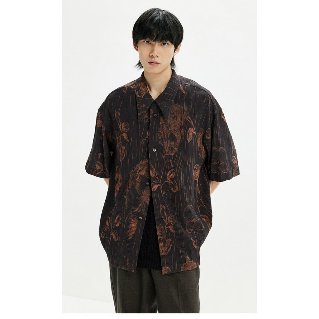 Áo sơ mi AOKANG tay lửng cổ vuông phong cách Nhật Bản thời trang cho nam