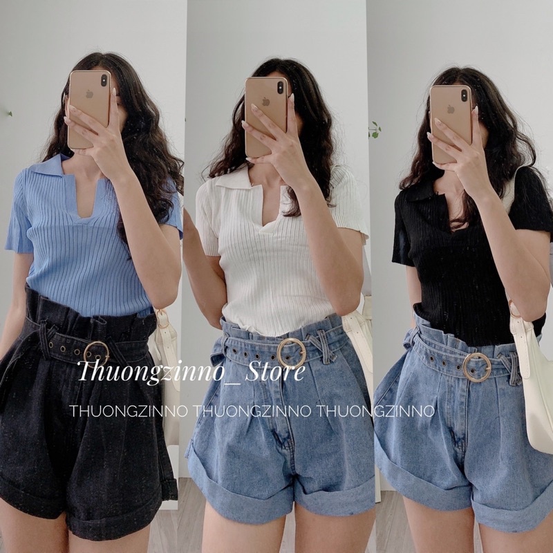 [Ảnh thật/Video]Quần sooc xoè đai X Hàn Quốc Quần đùi jean phong cách năng động