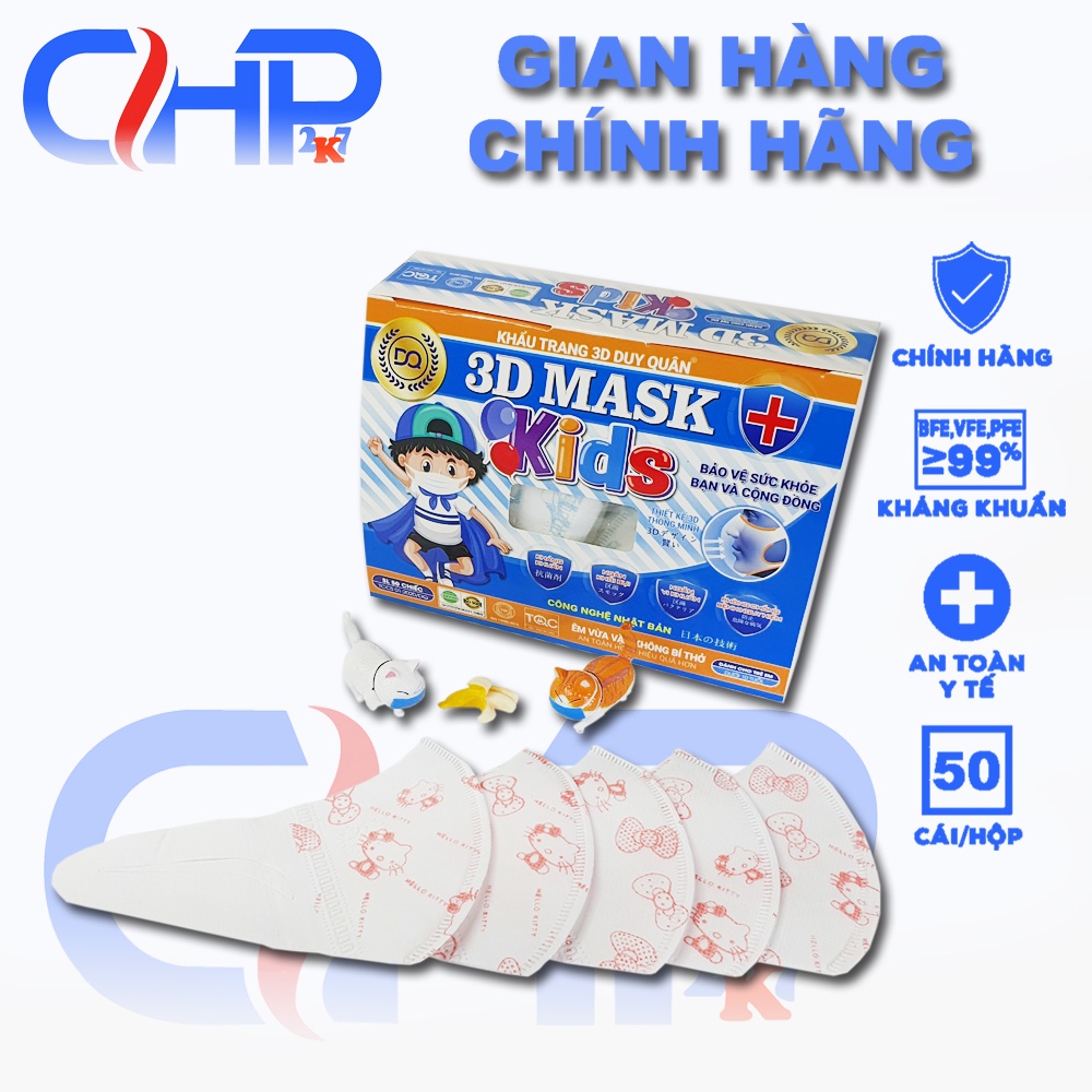 (3d bé)Hộp khẩu trang 3d cho bé 50 cái