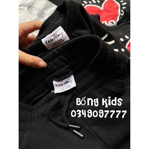 Bộ Nỉ Bé Gái Trai Tim Đỏ/Đen PR