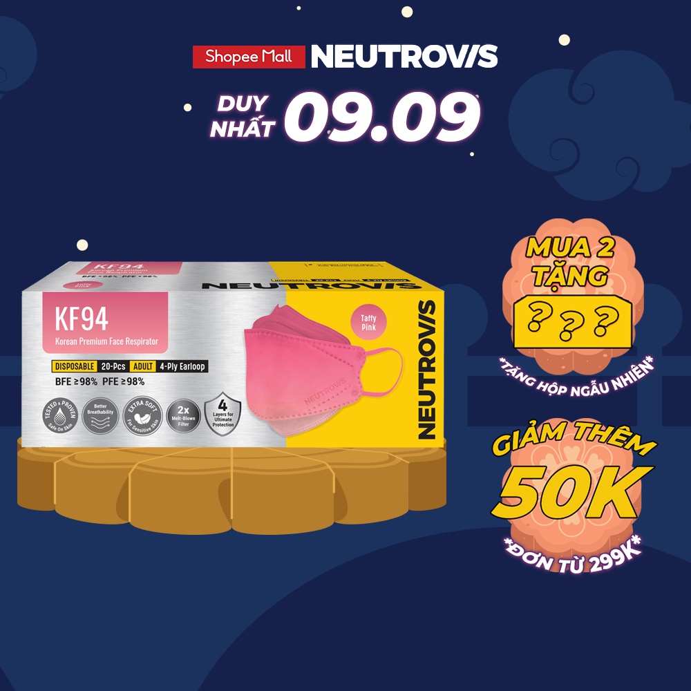 Khẩu Trang Cao Cấp KF94 Neutrovis (20 Cái/Hộp) - Hồng Taffy