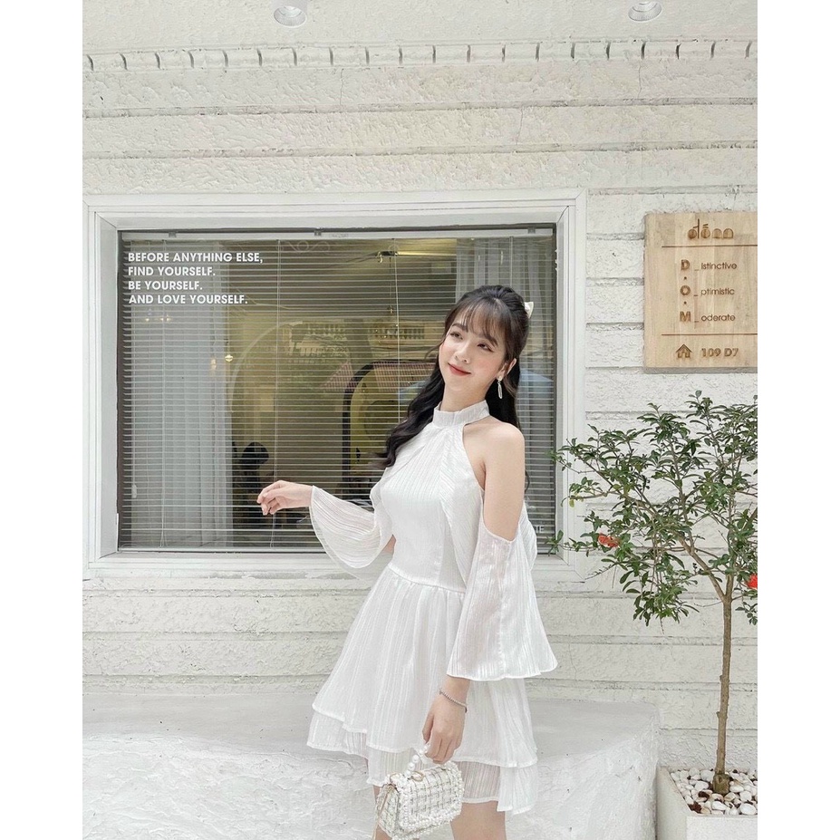 Đầm Trắng Cổ Yếm 💖DEMISS💖 Váy Trắng Tay Rớt Xòe Phồng Dạo Phố, Dự Tiệc Xinh Hết Nấc - V-Trắng-287