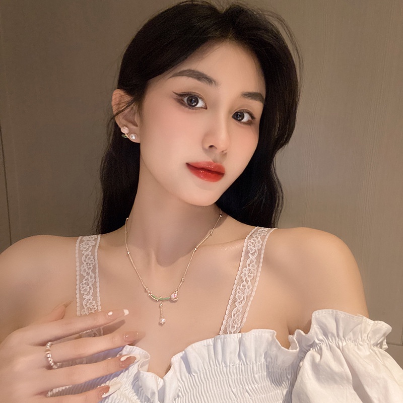 Dây Chuyền Mặt Hoa Tulip Tráng Men Thời Trang Mùa Hè