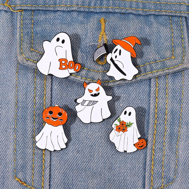 Ghim cài áo Qihe Jewelry hình bí ngô phong cách halloween