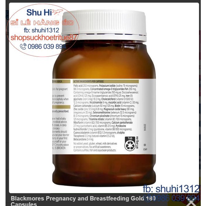 Vitamin tổng hợp blackmores cho bà bầu, cho con bú úc, 120 viên, 180 viên, blackmores pregnancy and breast feeding gold