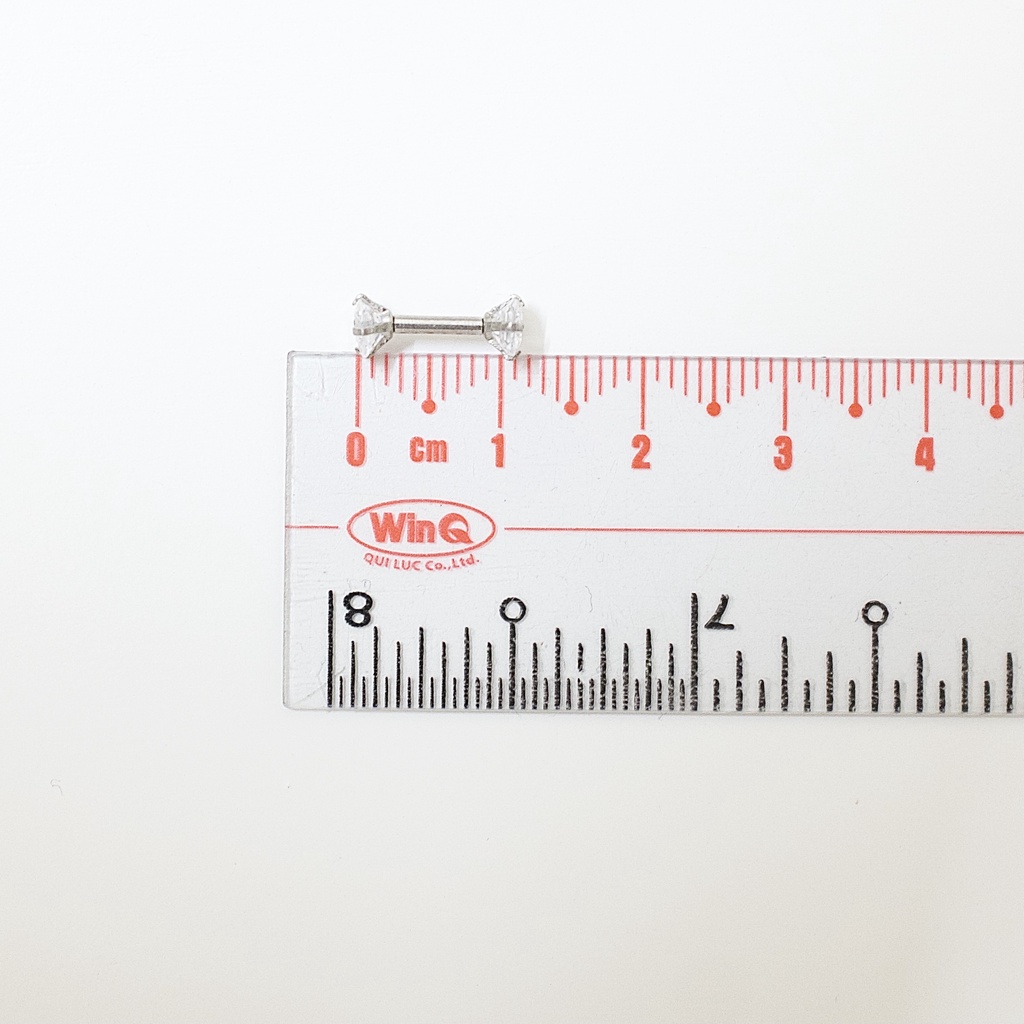 [1 Chiếc] Khuyên Tai Titan 2 Đầu Đá Vuông Unisex Màu Bạc Đuôi Bi Không Gỉ Sét Không Ngứa Bông Tai Julies Box 66