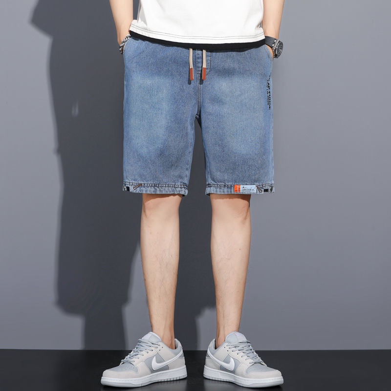 Quần short nam jean Bigsize Quần đùi dáng suông ngố cạp chun lưng thun màu xanh mùa hè Phong cách Hàn Quốc Thời Trang cao cấp đẹp