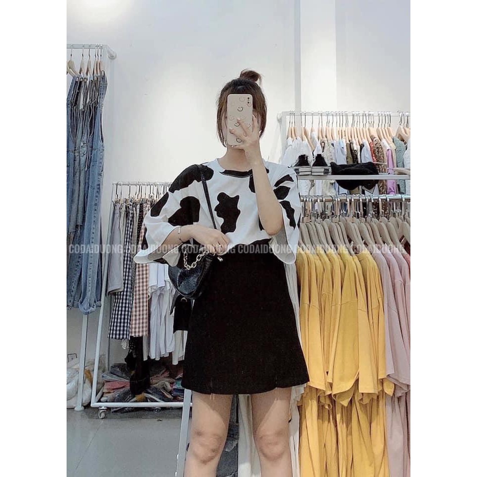 [Mã 44FASHIONSALE1 giảm 10K đơn 50K] Áo thun cotton tay lỡ Unisex loang bò sữ from rộng CAMA STORE M243