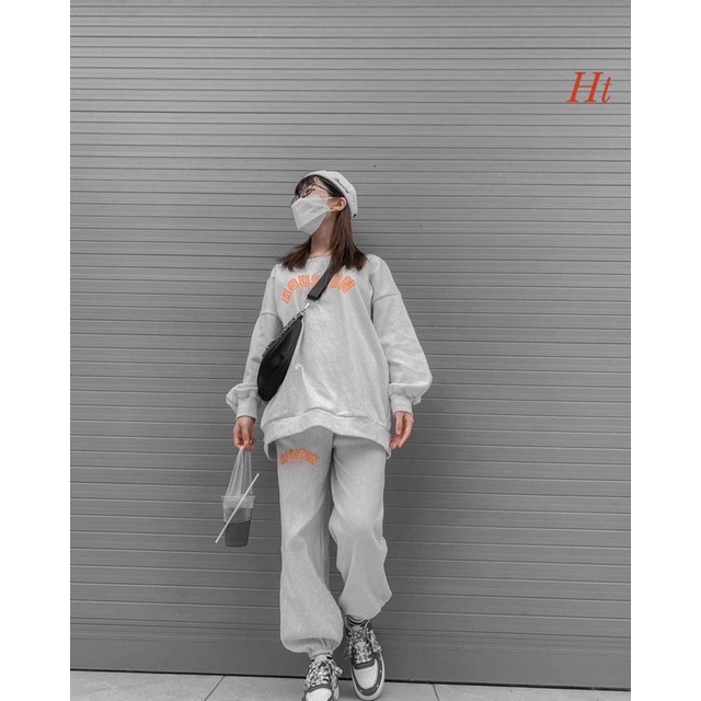 Bộ nỉ xám chữ cam Houson HT12