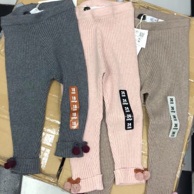 Quần legging len gân gấu đính bông