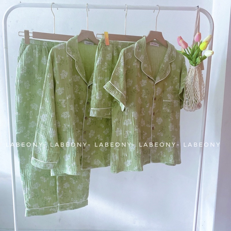Pijama muslin đồ bộ nữ hoa cherry BỒ CÔNG ANH Labeony