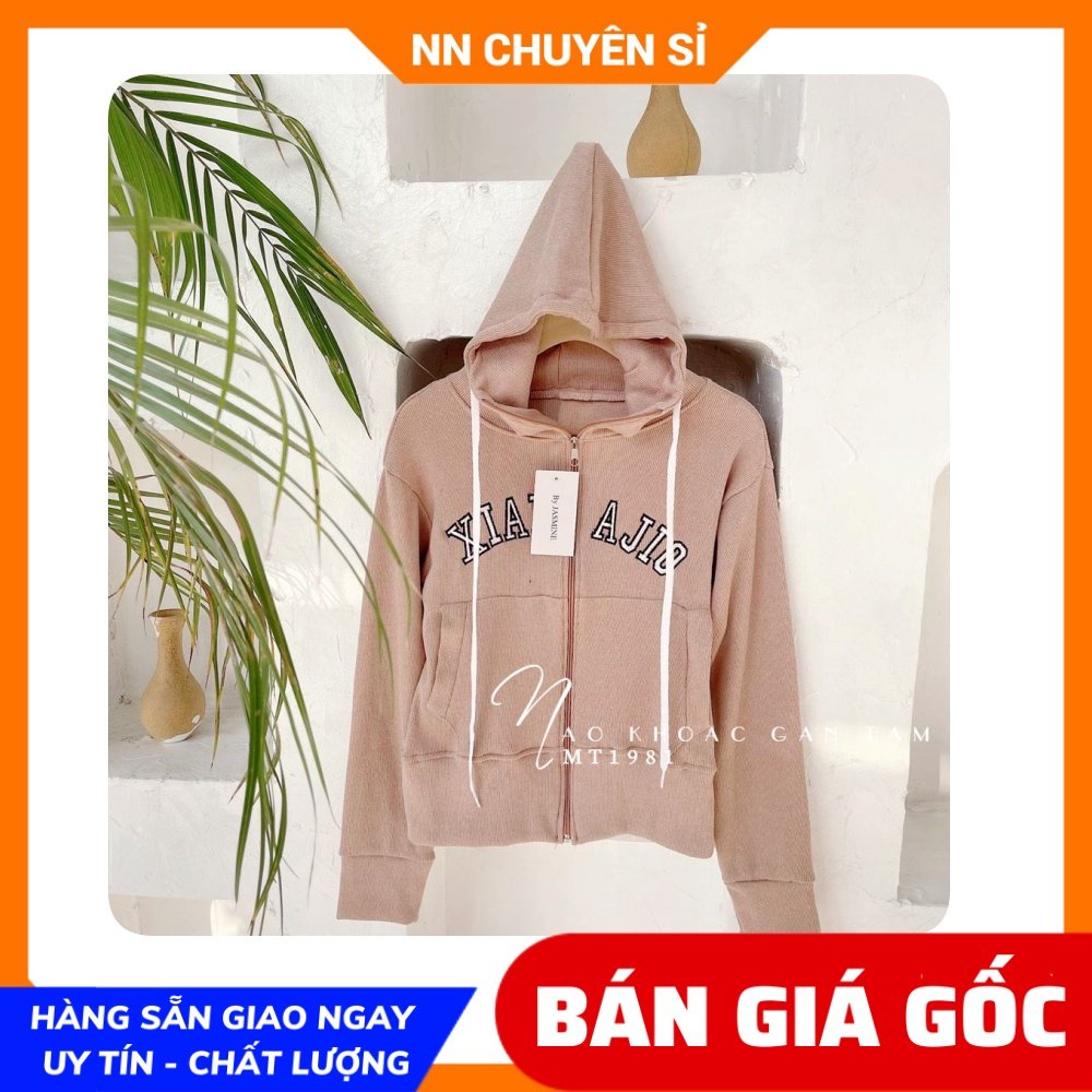 Áo khoác thun gân tăm chất vải mềm mịn co giãn thoải mái thêu chữ dễ thương Áo khoác nữ MT1981