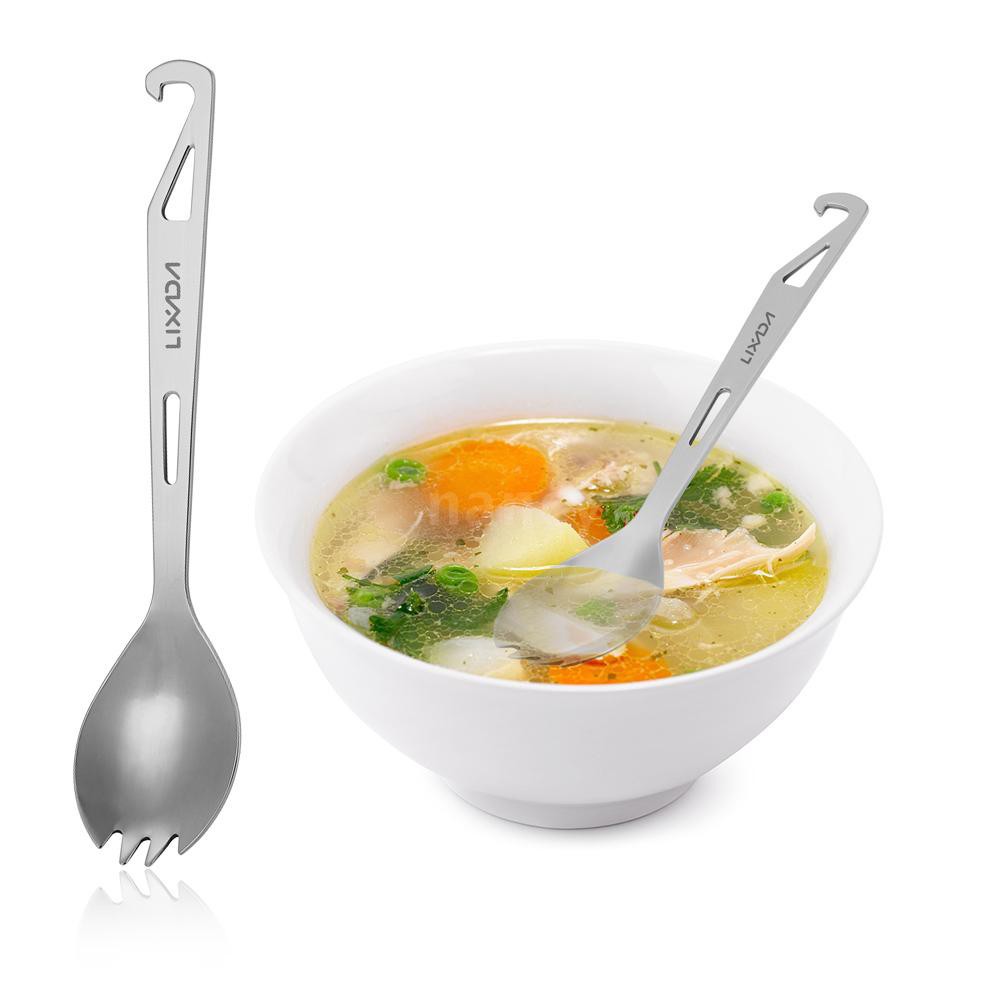 Thìa dĩa thép không gỉ kèm dụng cụ mở nắp chai tiện lợi cho dã ngoại