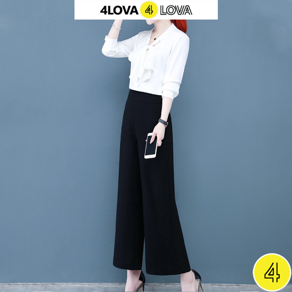 Quần tây ống rộng nữ dáng suông công sở basic 4LOVA Culottes dài khóa sườn cạp cao tôn dáng EVA030