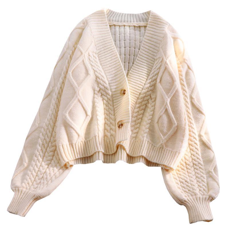 Áo khoác cardigan dệt kim tay phồng dáng rộng thiết kế mới thời trang mùa thu theo phong cách hàn quốc cho nữ