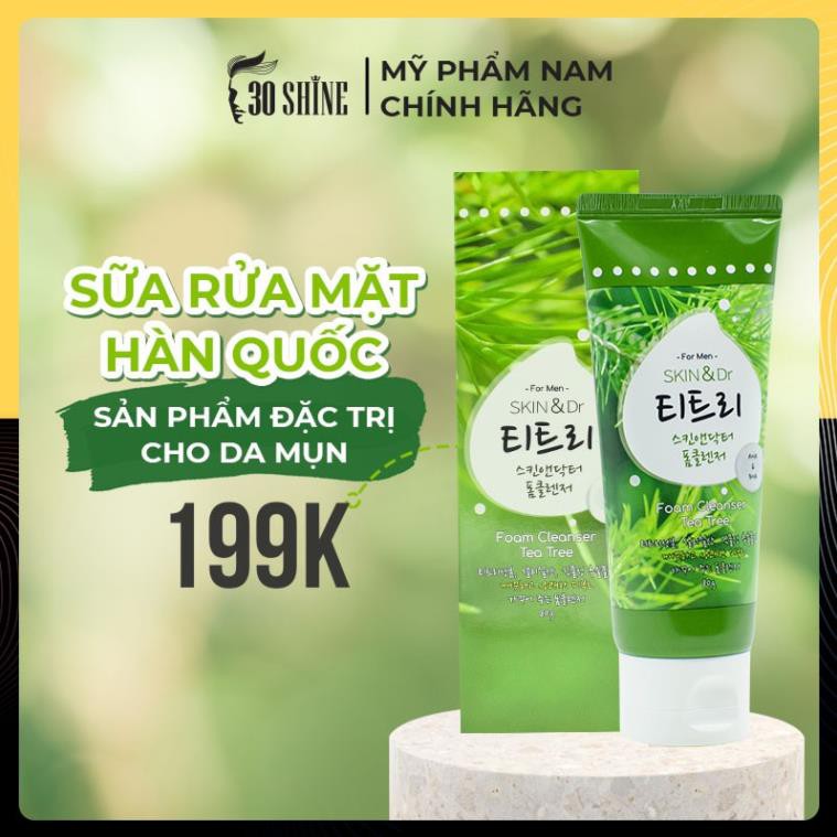 Sữa rửa mặt nam giảm mụn Skin&dr Tràm trà 80g - Cho da mụn, da dầu, dưỡng ẩm trắng da - 30Shine phân phối chính hãng