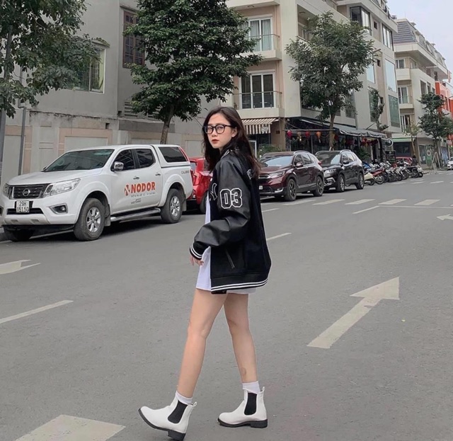 Áo bomber tay da bóng chày NY Daski phong cách ulzzang